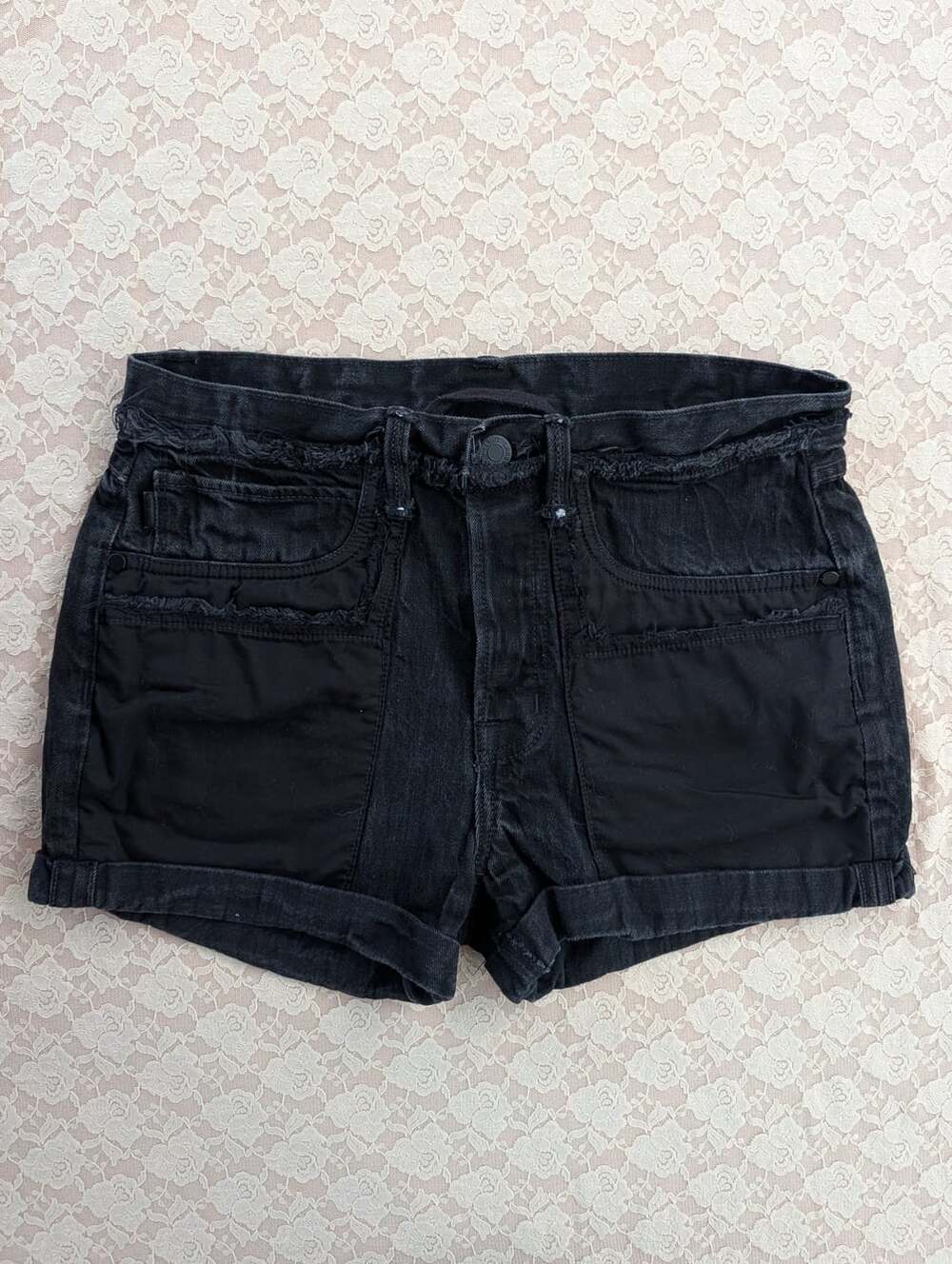 Helmut Lang rolled boyfriend short black vain size 26 designer luxury grunge